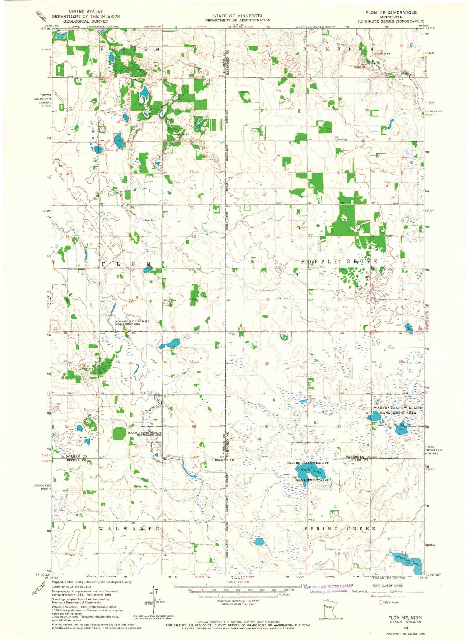 Classic USGS Flom NE Minnesota 7.5'x7.5' Topo Map Image