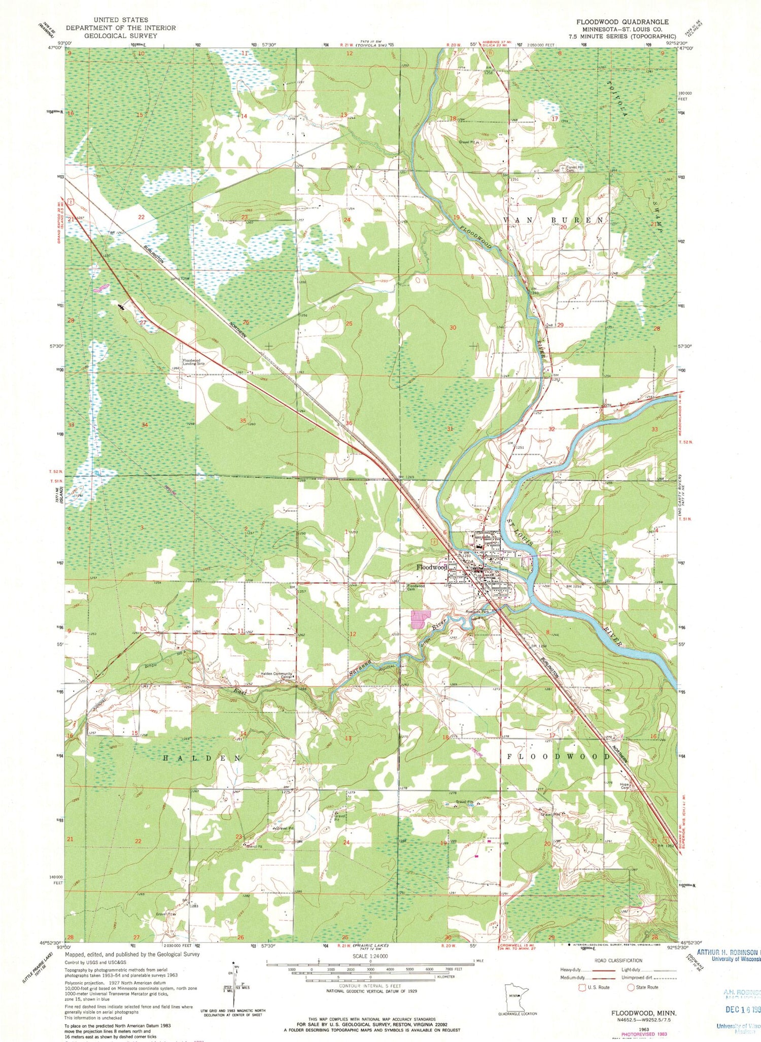 Classic USGS Floodwood Minnesota 7.5'x7.5' Topo Map Image