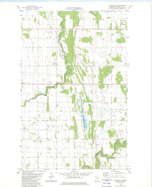 Classic USGS Florian NE Minnesota 7.5'x7.5' Topo Map Image