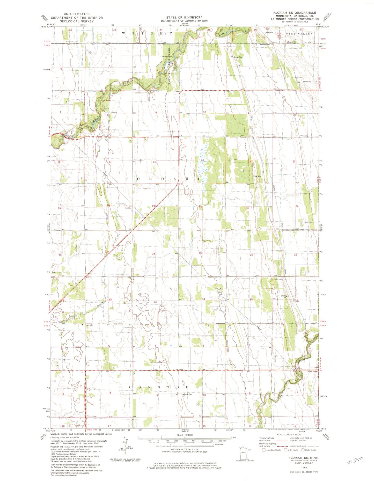 Classic USGS Florian SE Minnesota 7.5'x7.5' Topo Map Image