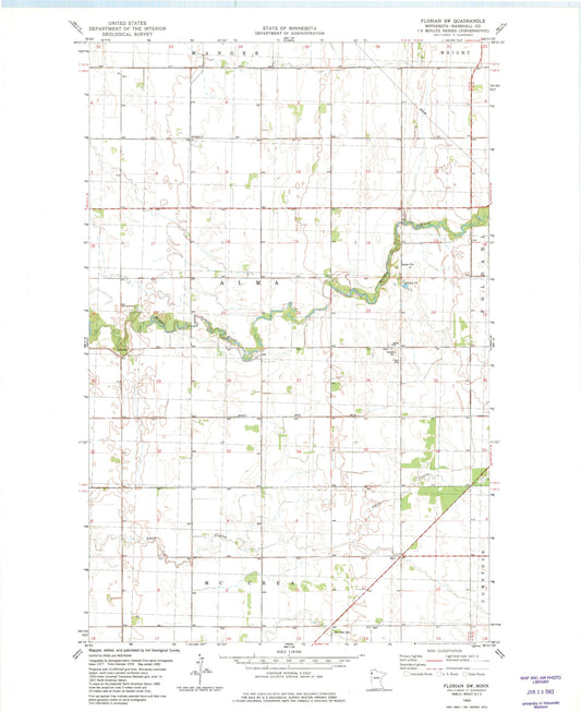 Classic USGS Florian SW Minnesota 7.5'x7.5' Topo Map Image