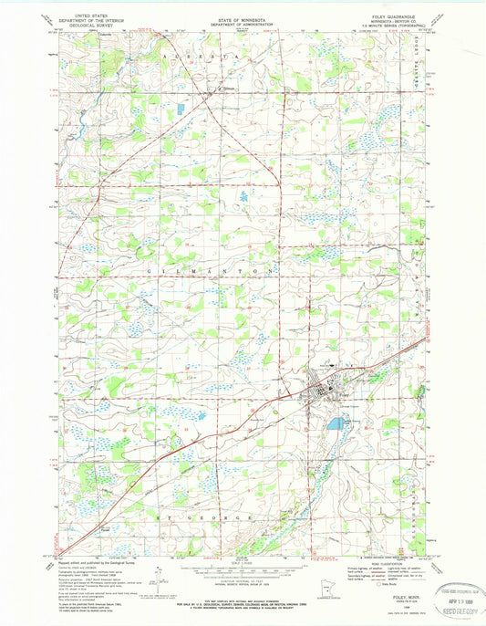 Classic USGS Foley Minnesota 7.5'x7.5' Topo Map Image