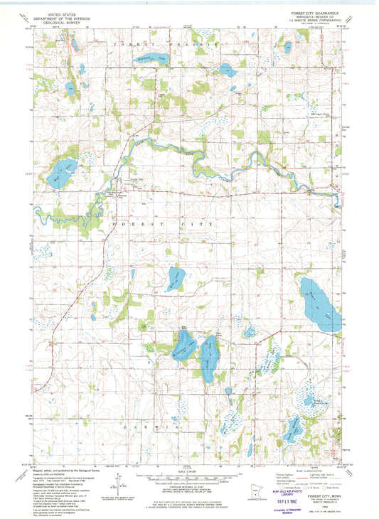 Classic USGS Forest City Minnesota 7.5'x7.5' Topo Map Image