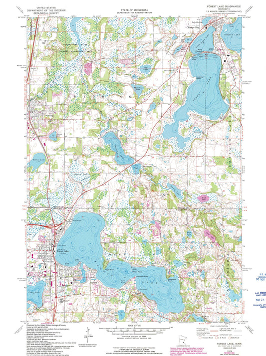 Classic USGS Forest Lake Minnesota 7.5'x7.5' Topo Map Image