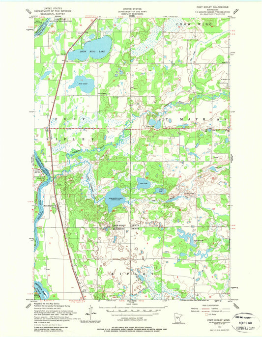 Classic USGS Fort Ripley Minnesota 7.5'x7.5' Topo Map Image