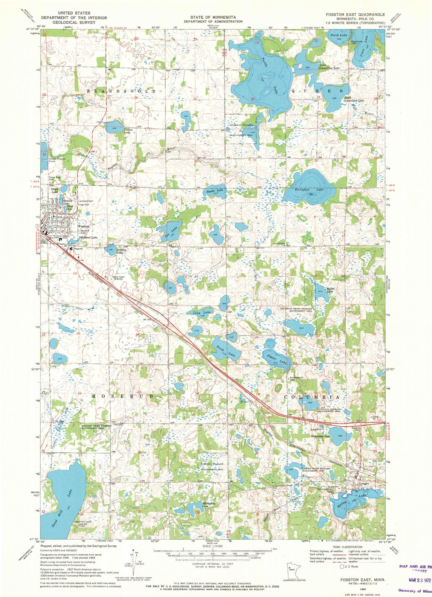 Classic USGS Fosston East Minnesota 7.5'x7.5' Topo Map Image
