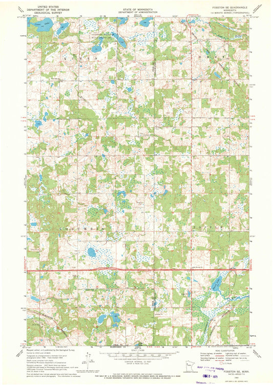 Classic USGS Fosston SE Minnesota 7.5'x7.5' Topo Map Image