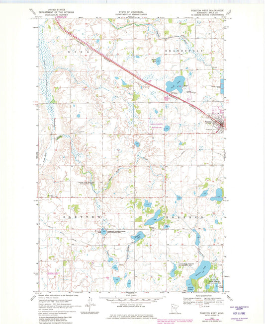 Classic USGS Fosston West Minnesota 7.5'x7.5' Topo Map Image