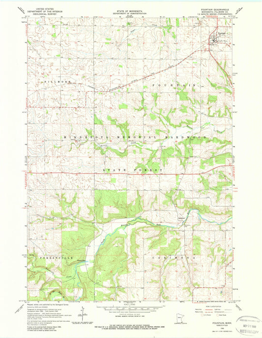 Classic USGS Fountain Minnesota 7.5'x7.5' Topo Map Image