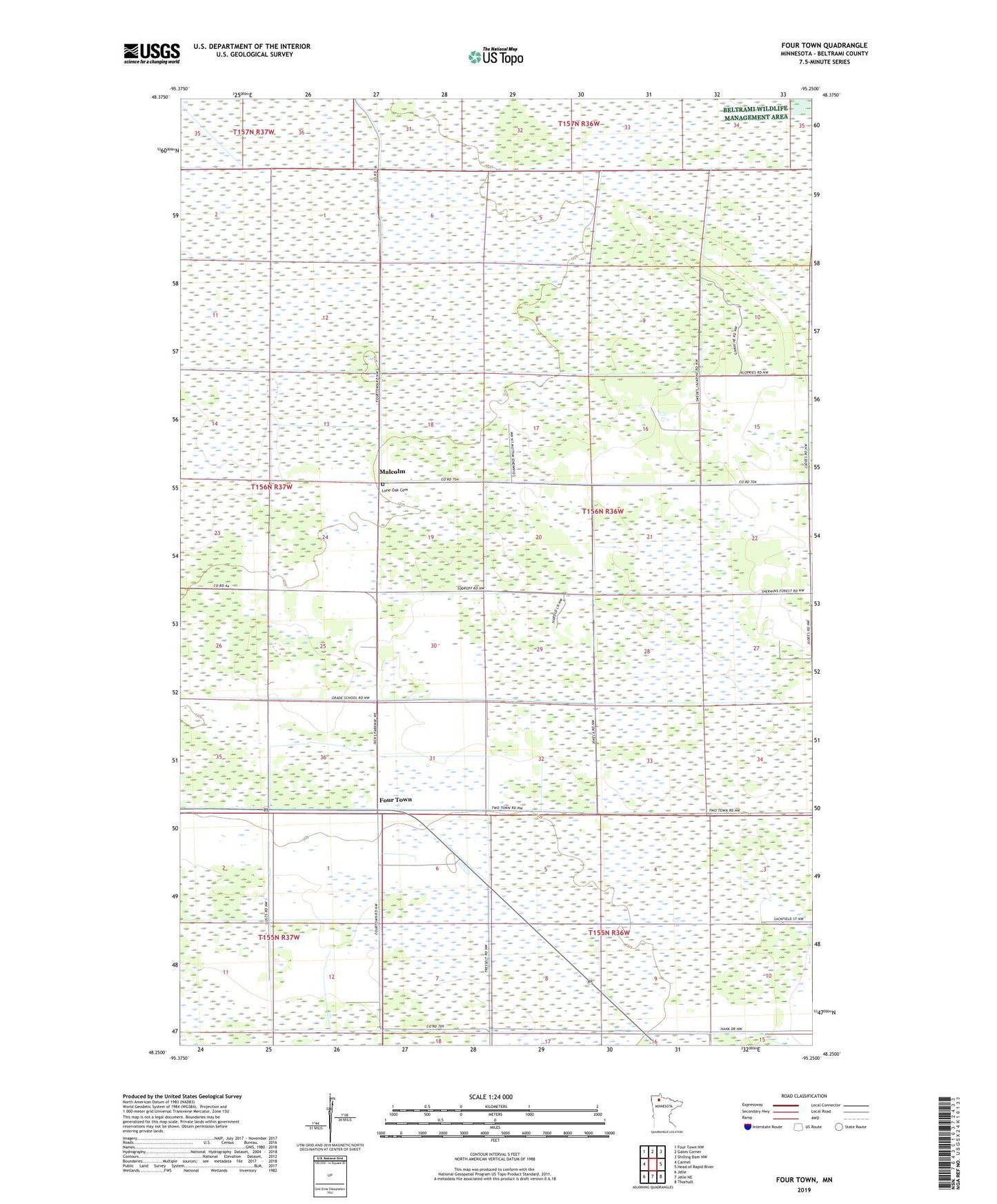 Four Town Minnesota US Topo Map Image