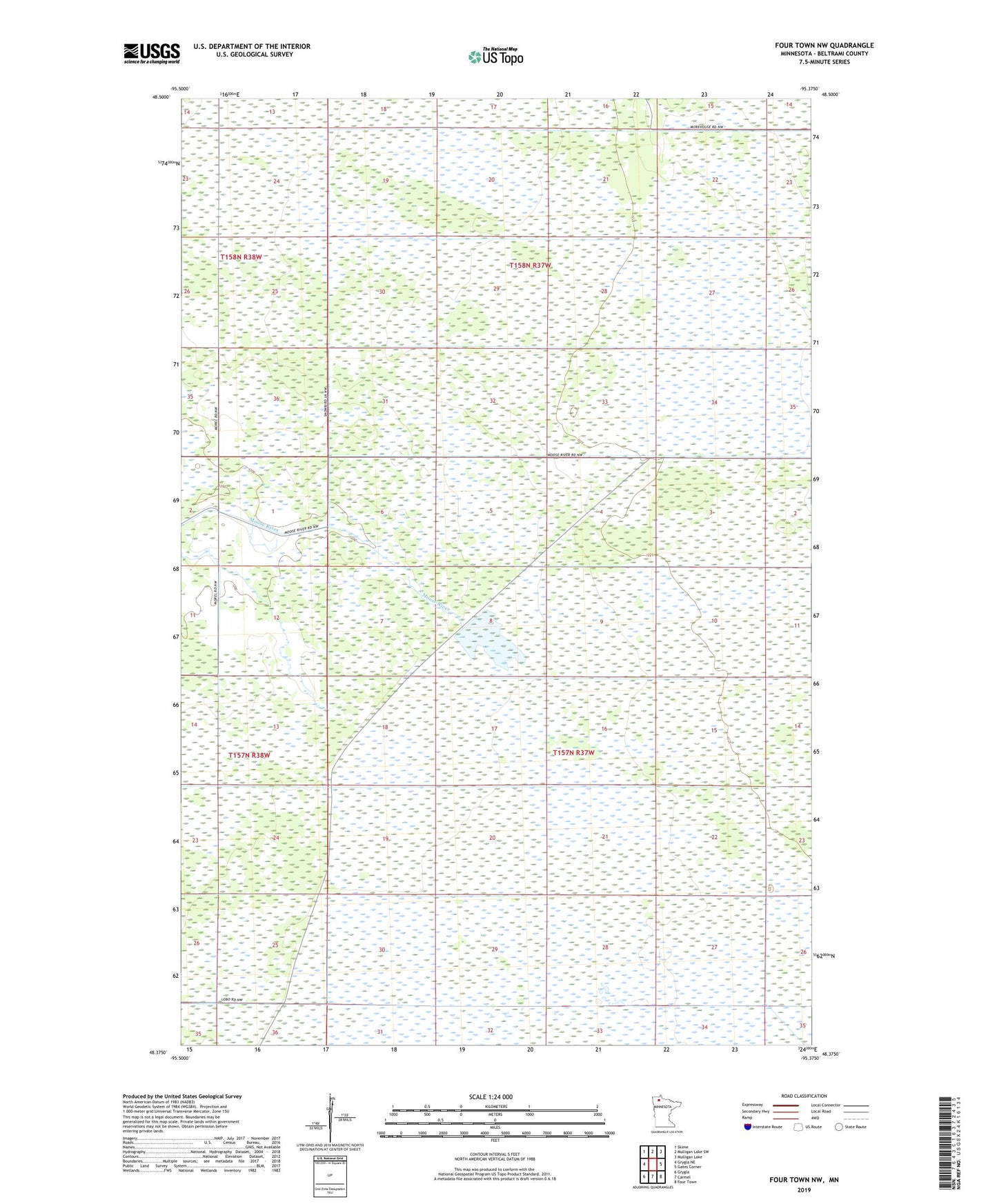 Four Town NW Minnesota US Topo Map Image