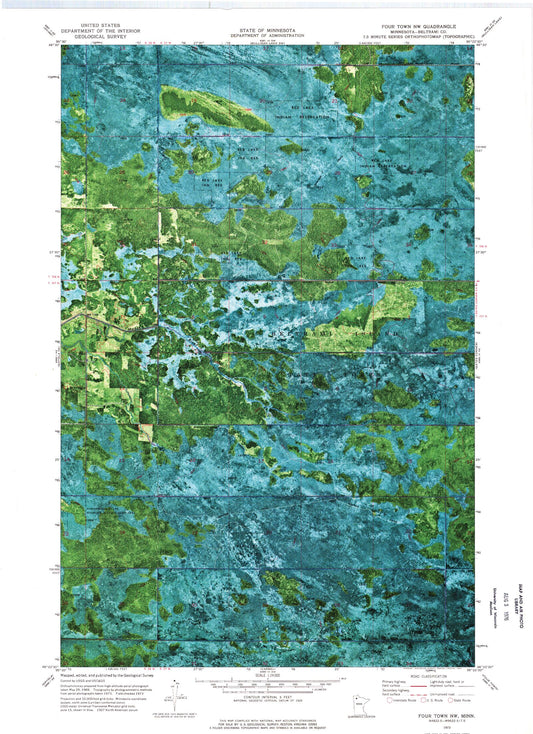 Classic USGS Four Town NW Minnesota 7.5'x7.5' Topo Map Image