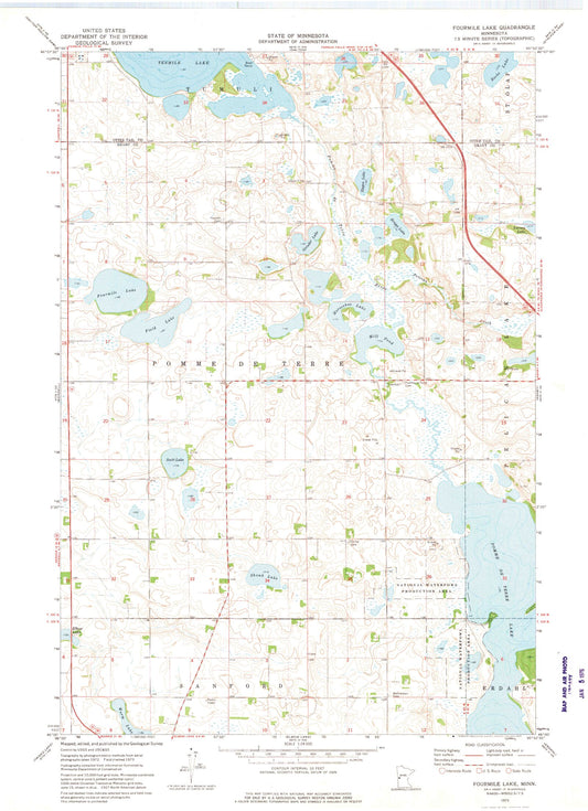 Classic USGS Fourmile Lake Minnesota 7.5'x7.5' Topo Map Image