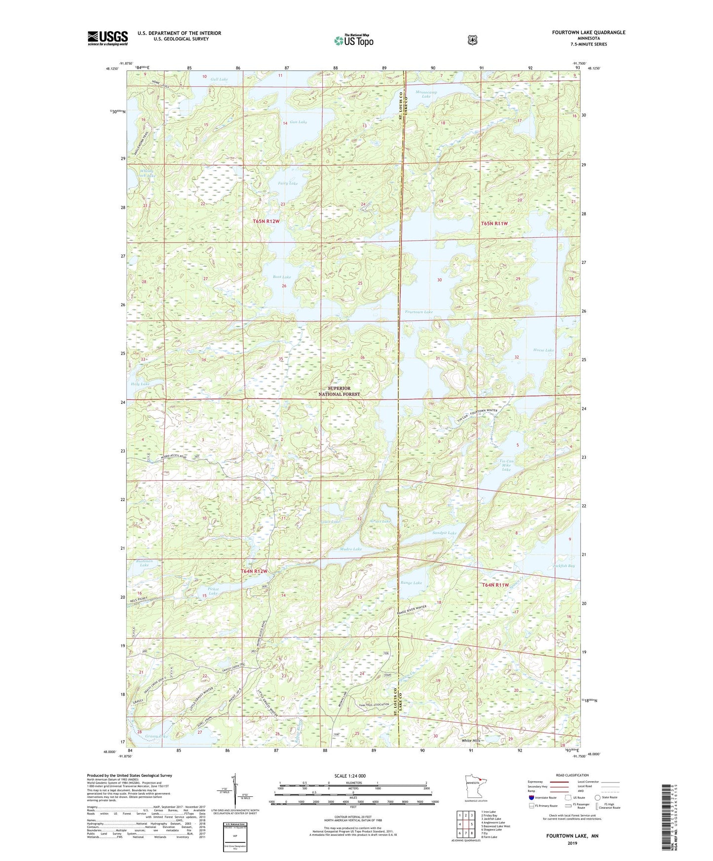 Fourtown Lake Minnesota US Topo Map Image
