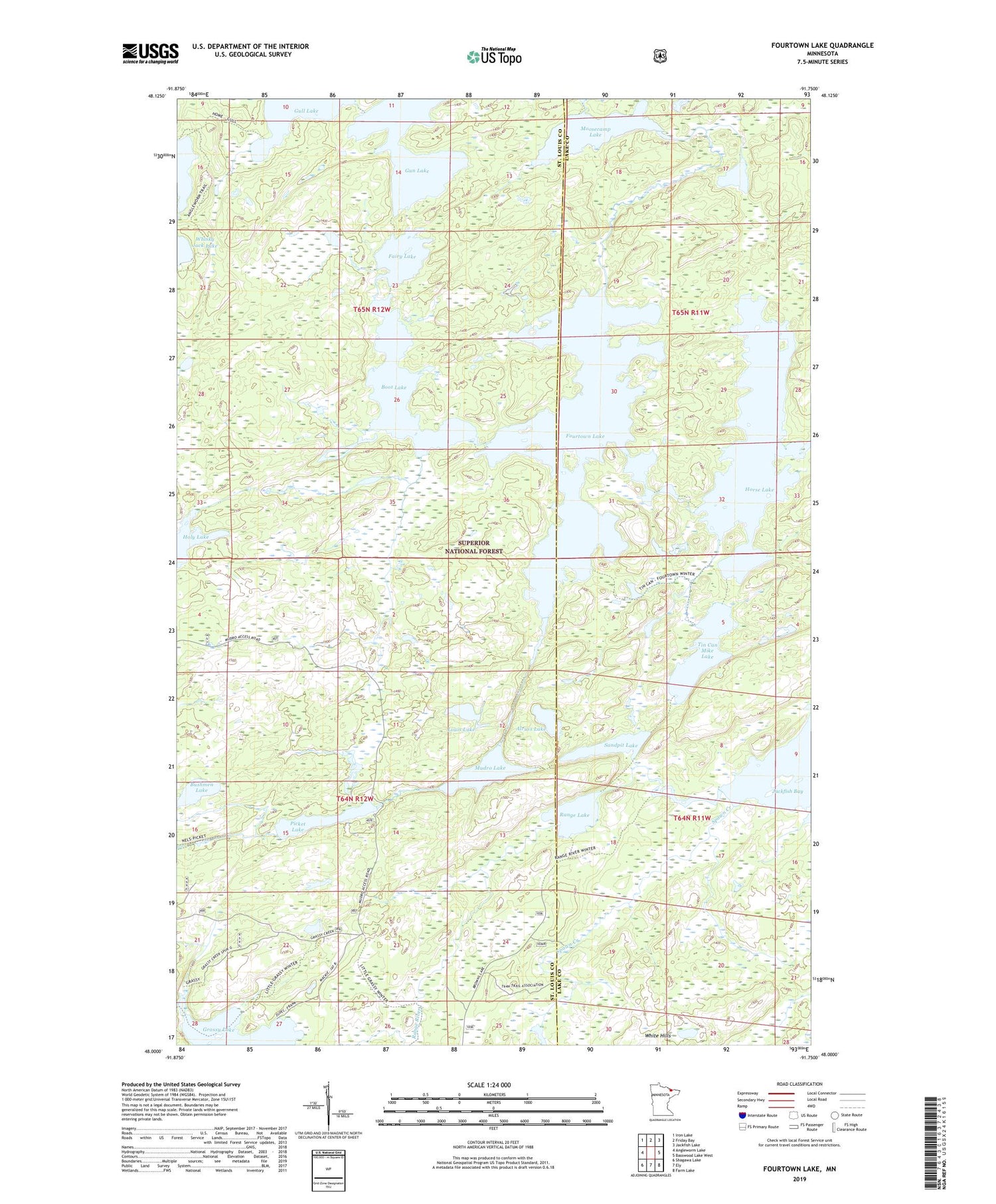 Fourtown Lake Minnesota US Topo Map Image