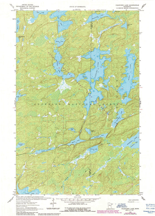 Classic USGS Fourtown Lake Minnesota 7.5'x7.5' Topo Map Image