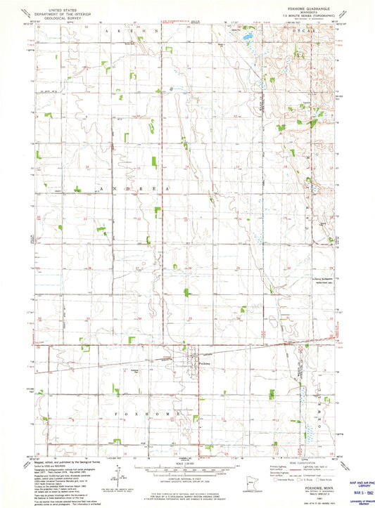 Classic USGS Foxhome Minnesota 7.5'x7.5' Topo Map Image