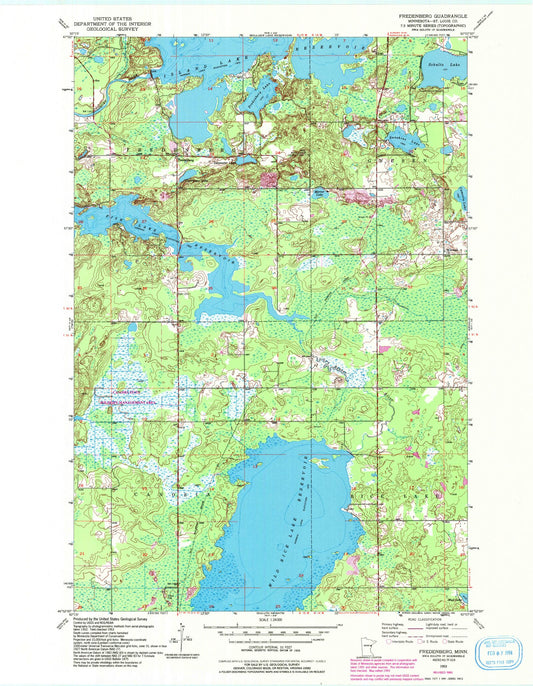Classic USGS Fredenberg Minnesota 7.5'x7.5' Topo Map Image