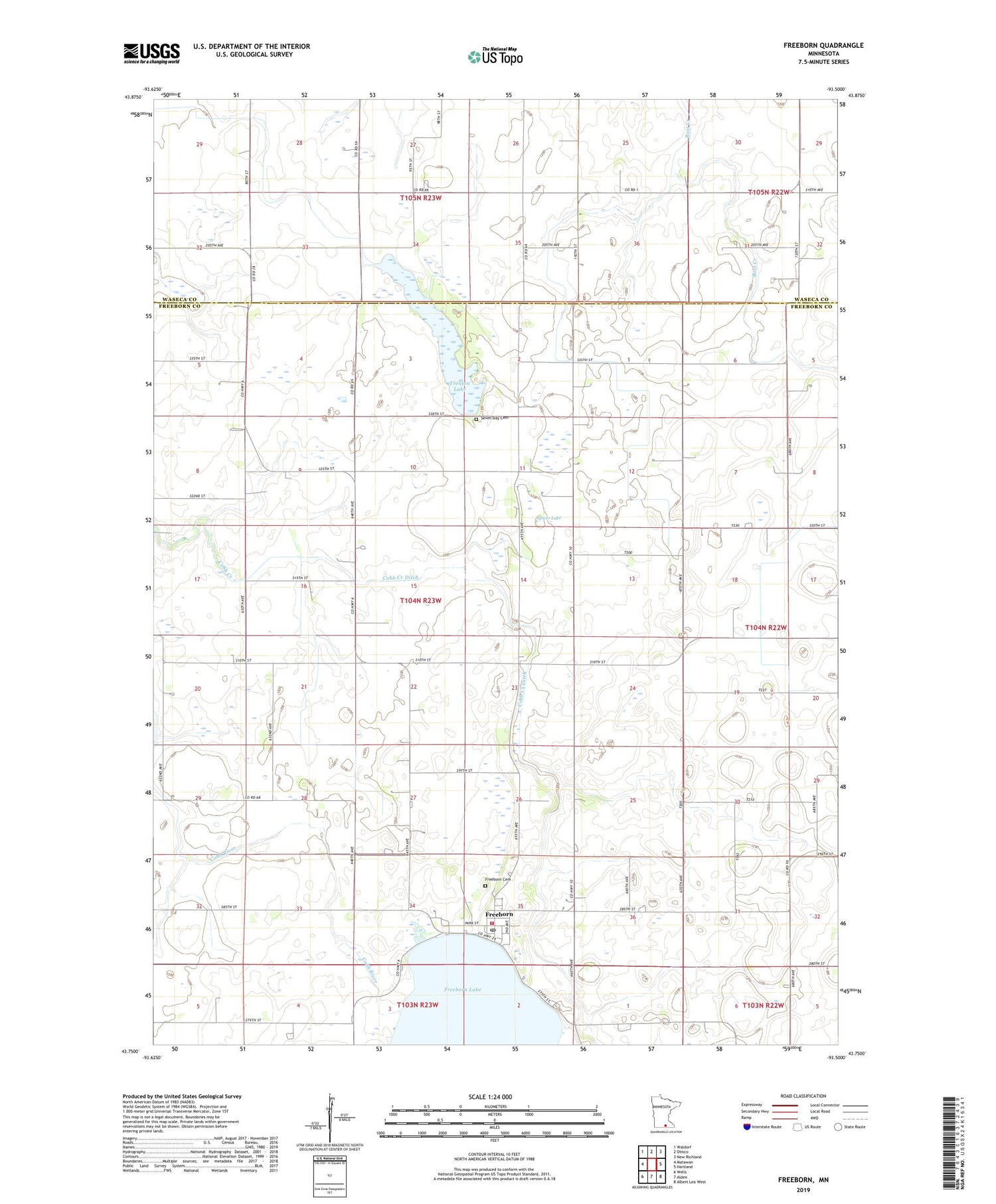 Freeborn Minnesota US Topo Map Image