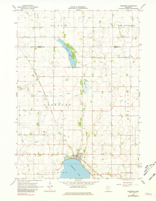 Classic USGS Freeborn Minnesota 7.5'x7.5' Topo Map Image