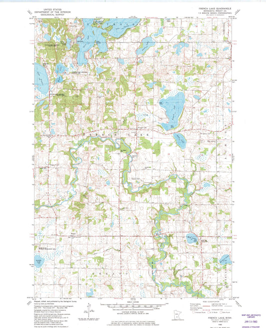 Classic USGS French Lake Minnesota 7.5'x7.5' Topo Map Image