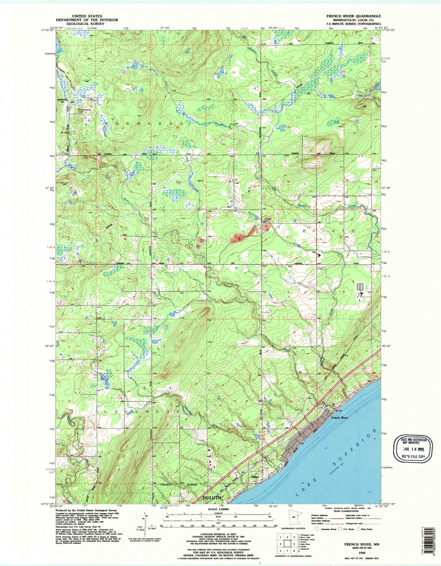 Classic USGS French River Minnesota 7.5'x7.5' Topo Map Image