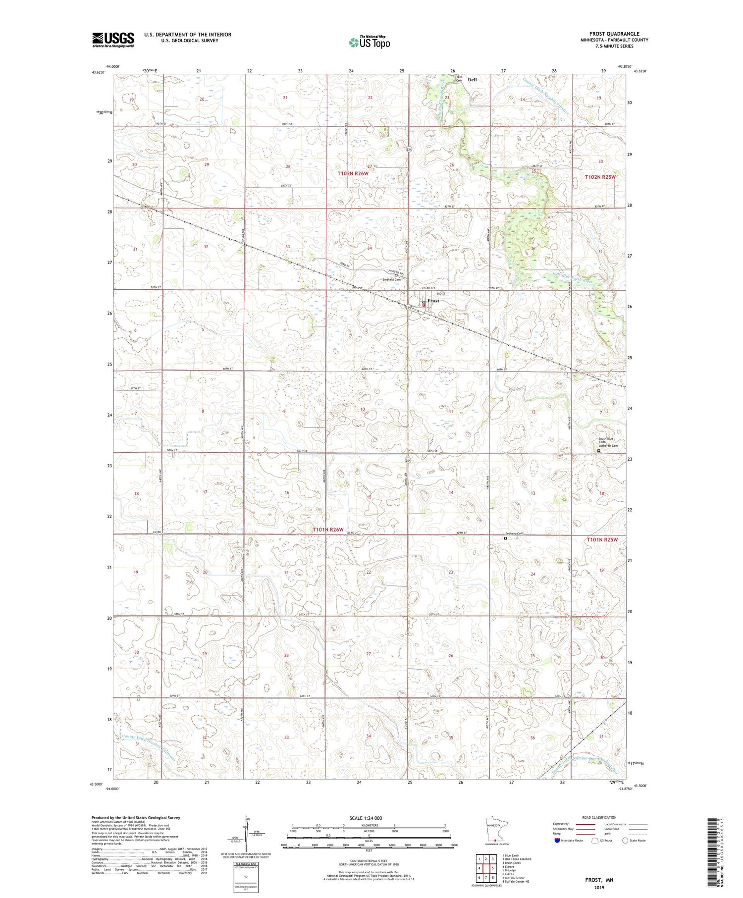 Frost Minnesota US Topo Map Image