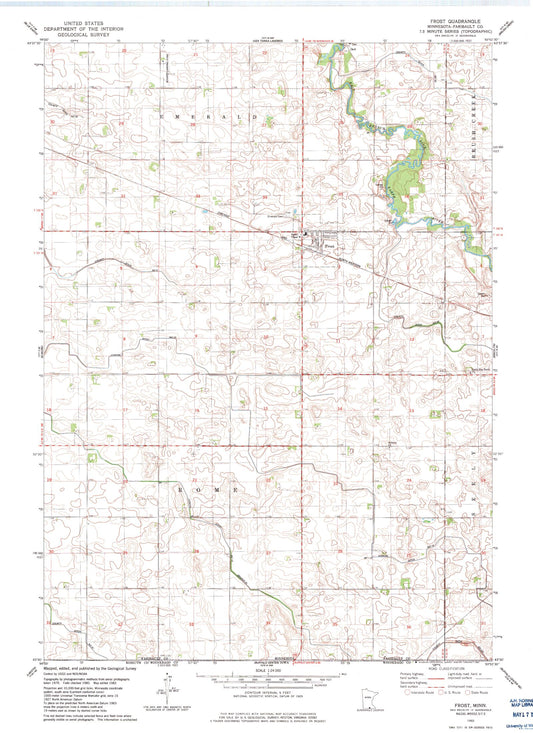 Classic USGS Frost Minnesota 7.5'x7.5' Topo Map Image