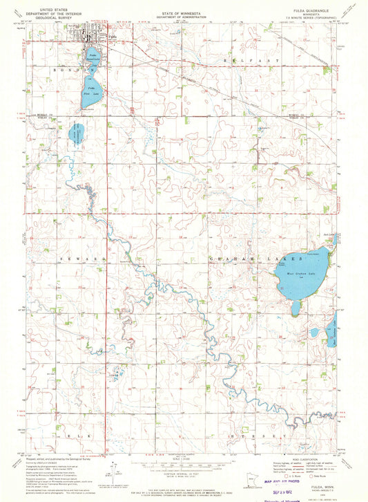 Classic USGS Fulda Minnesota 7.5'x7.5' Topo Map Image