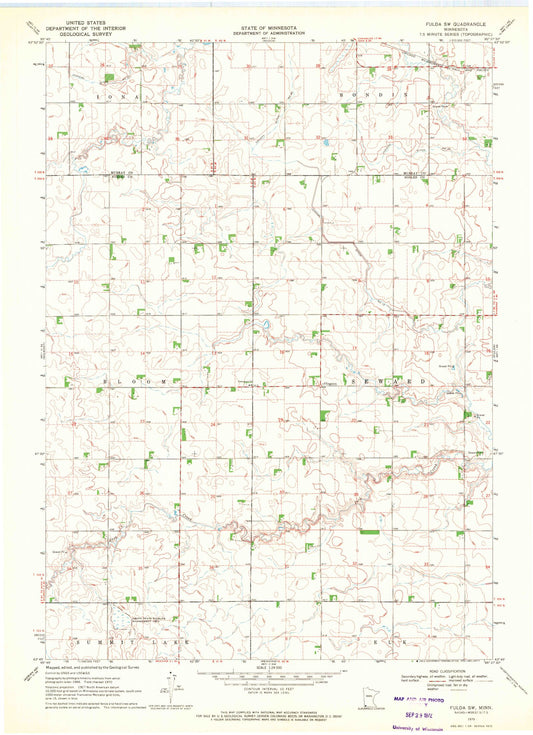 Classic USGS Fulda SW Minnesota 7.5'x7.5' Topo Map Image