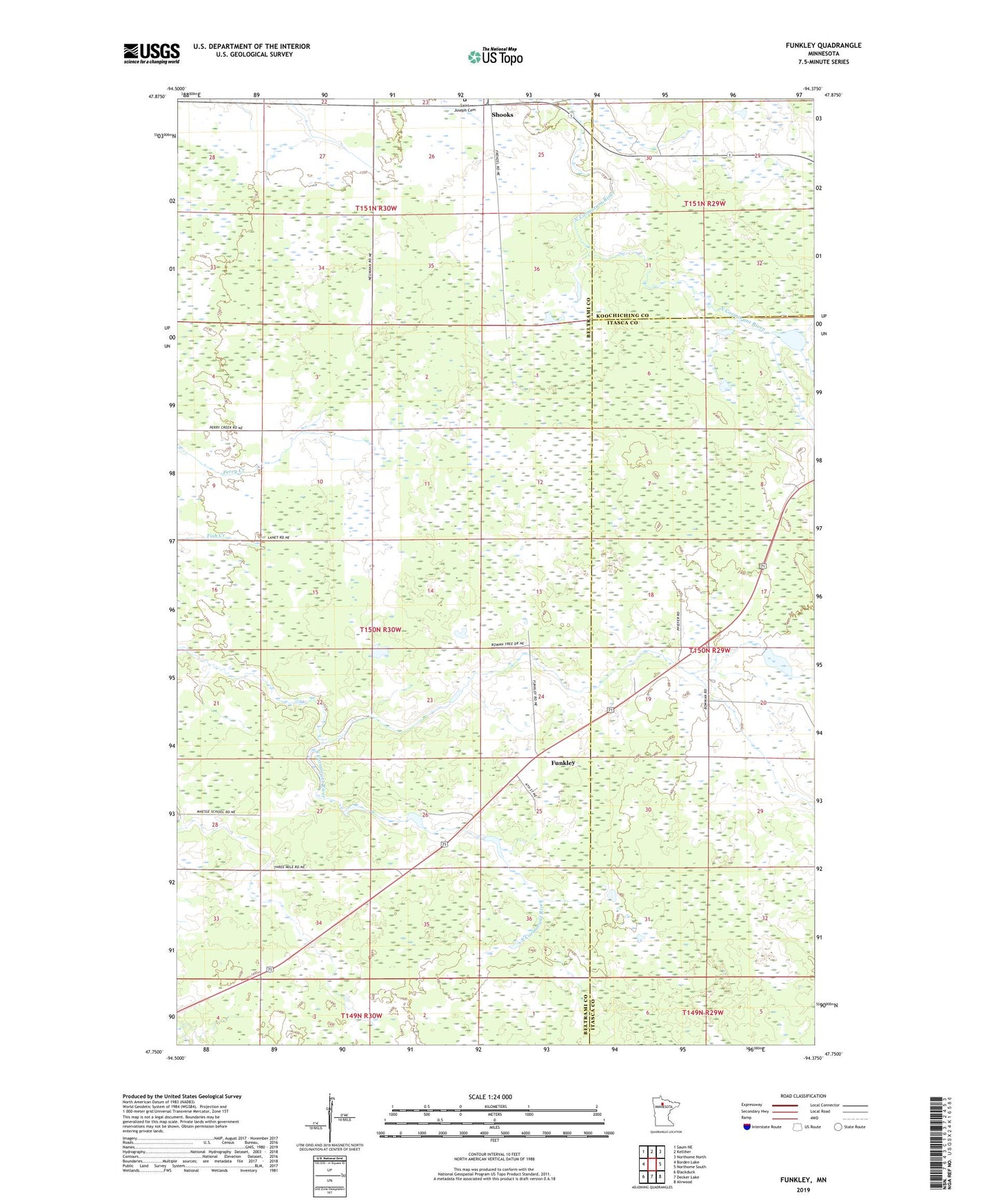 Funkley Minnesota US Topo Map Image