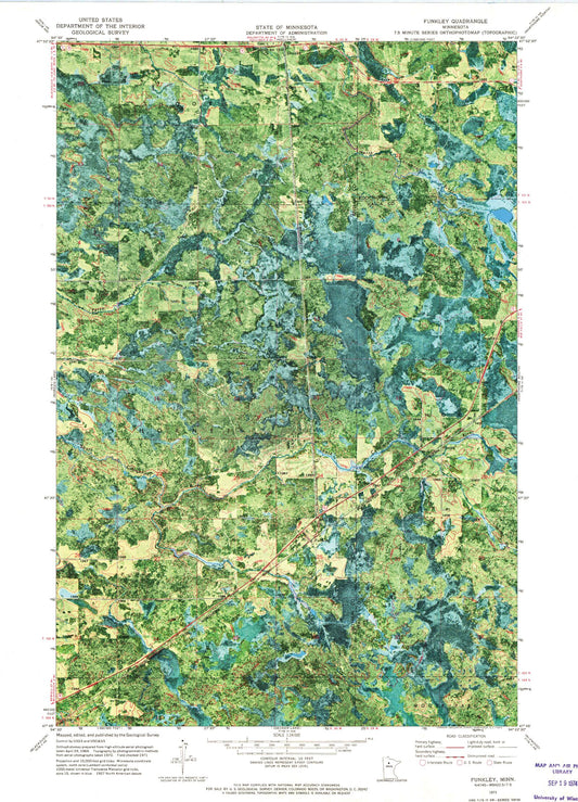 Classic USGS Funkley Minnesota 7.5'x7.5' Topo Map Image