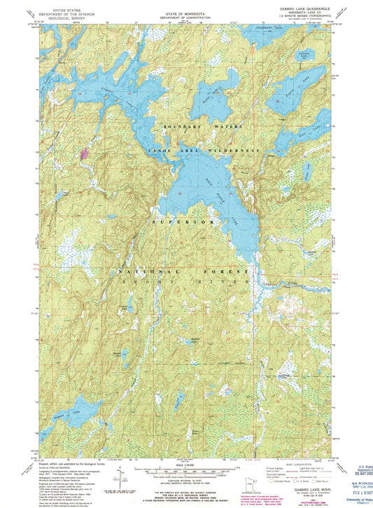 Classic USGS Gabbro Lake Minnesota 7.5'x7.5' Topo Map Image