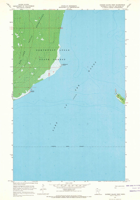 Classic USGS Garden Island West Minnesota 7.5'x7.5' Topo Map Image