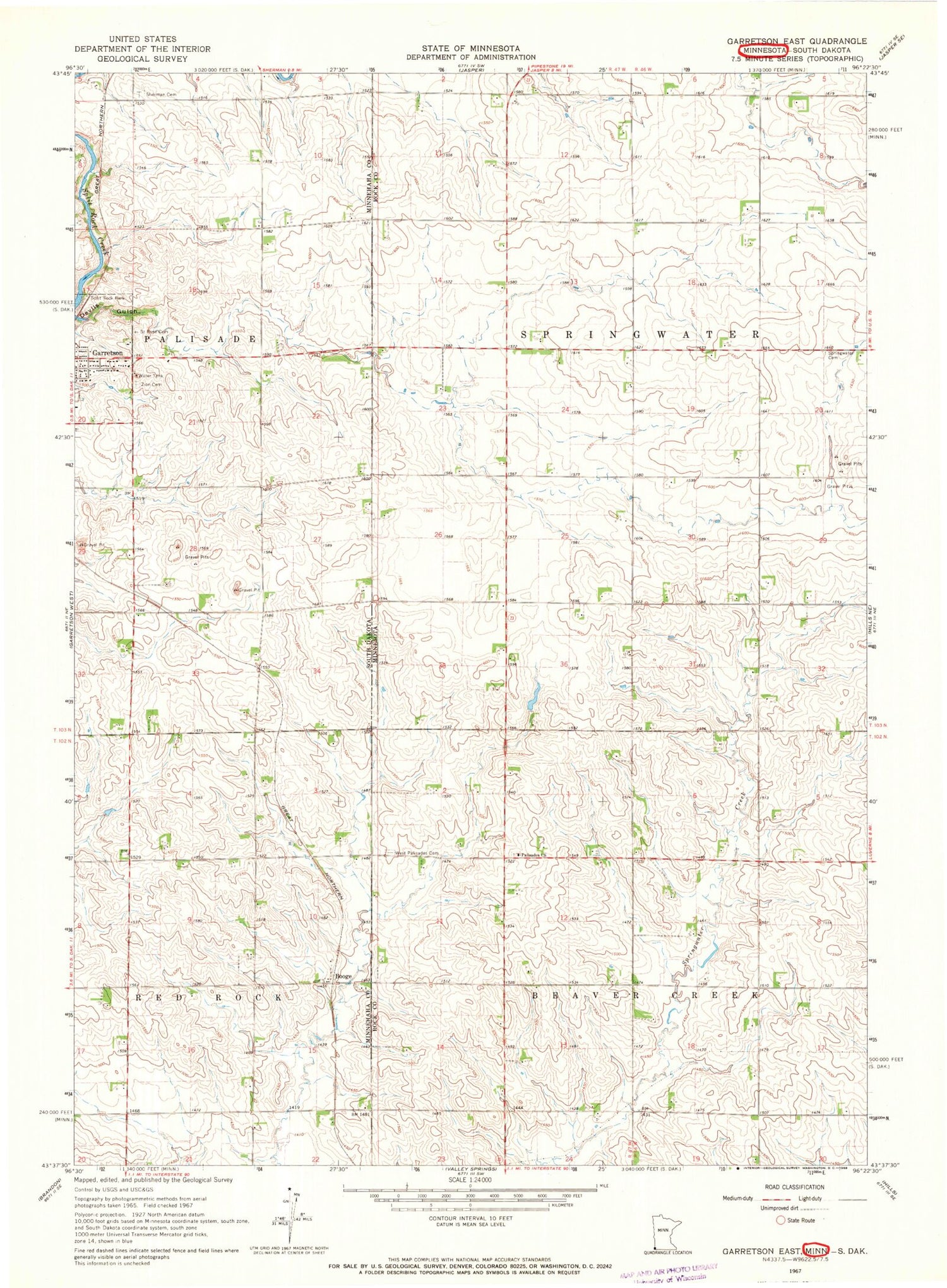 Classic USGS Garretson East South Dakota 7.5'x7.5' Topo Map Image
