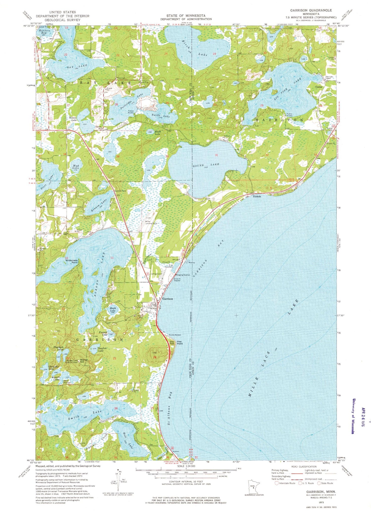 Classic USGS Garrison Minnesota 7.5'x7.5' Topo Map Image