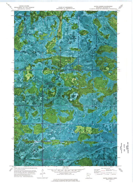 Classic USGS Gates Corner Minnesota 7.5'x7.5' Topo Map Image