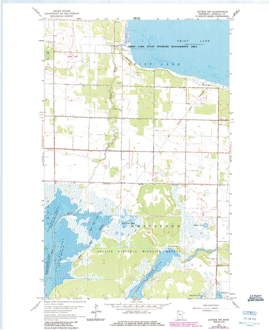 Classic USGS Gatzke NW Minnesota 7.5'x7.5' Topo Map Image