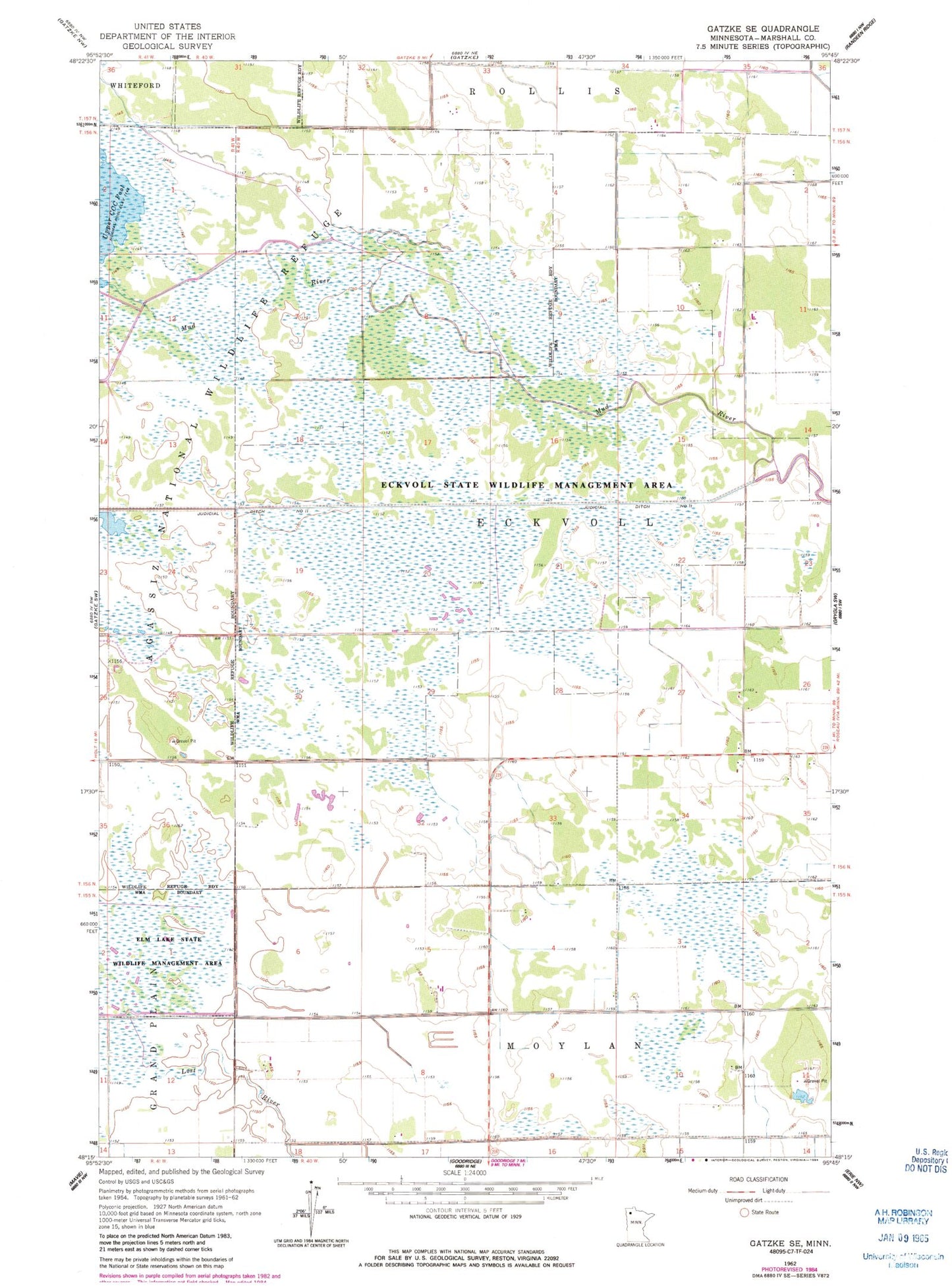 Classic USGS Gatzke SE Minnesota 7.5'x7.5' Topo Map Image