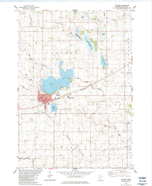 Classic USGS Gaylord Minnesota 7.5'x7.5' Topo Map Image