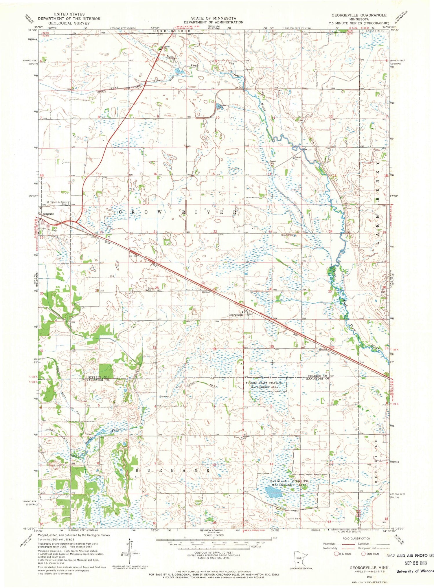 Classic USGS Georgeville Minnesota 7.5'x7.5' Topo Map Image