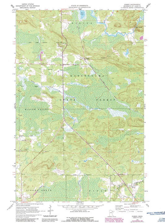 Classic USGS Gheen Minnesota 7.5'x7.5' Topo Map Image