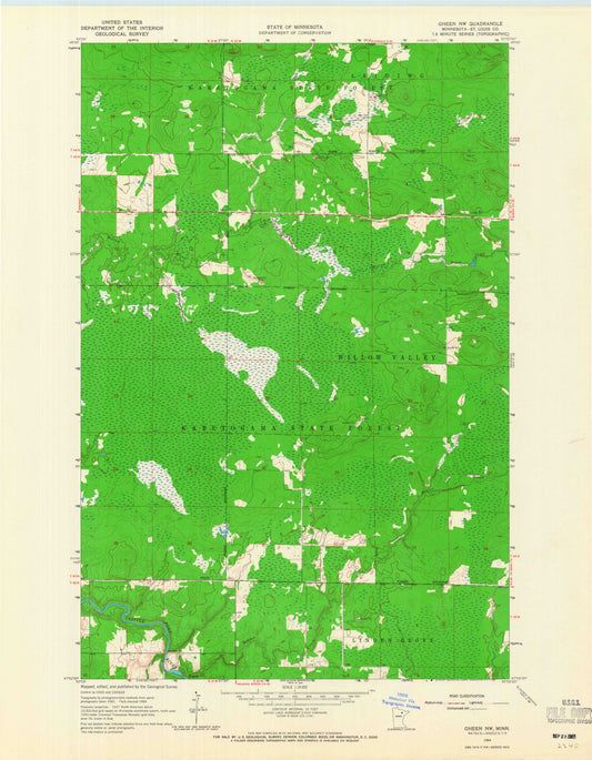 Classic USGS Gheen NW Minnesota 7.5'x7.5' Topo Map Image