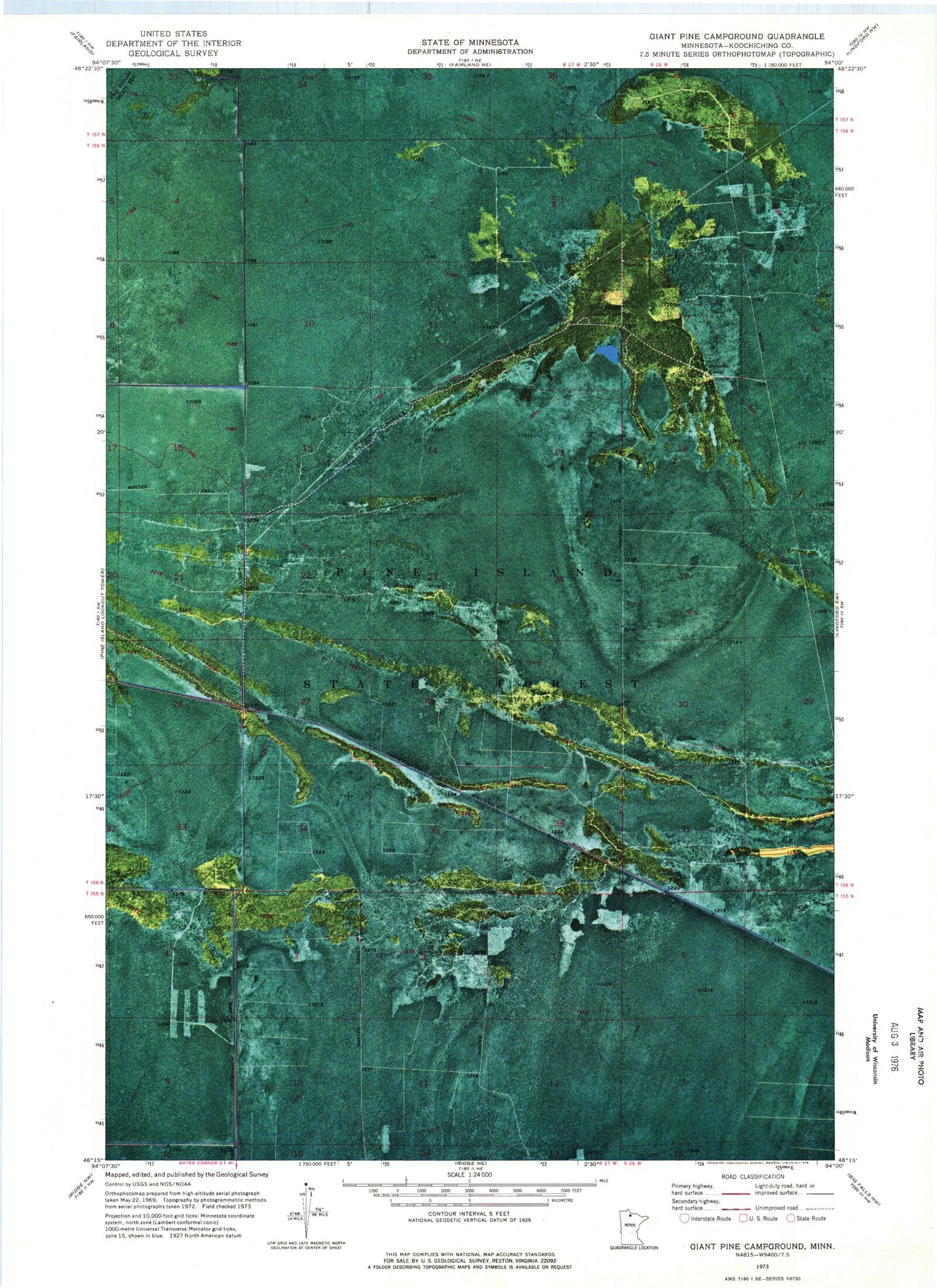 Classic USGS Giant Pine Campground Minnesota 7.5'x7.5' Topo Map Image