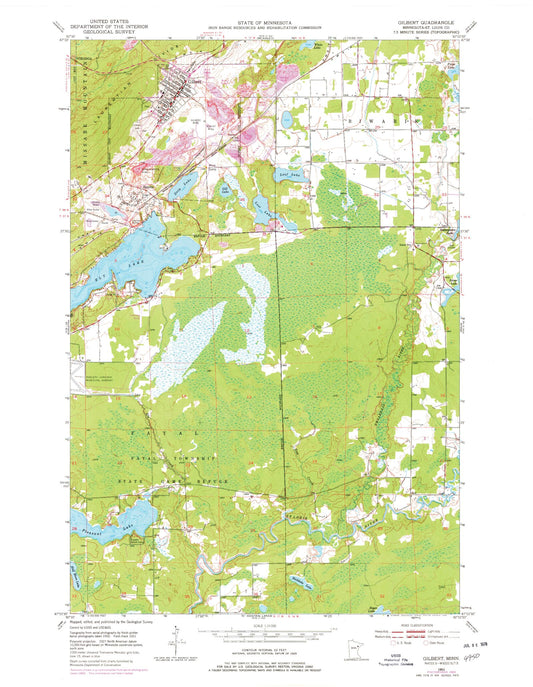 Classic USGS Gilbert Minnesota 7.5'x7.5' Topo Map Image