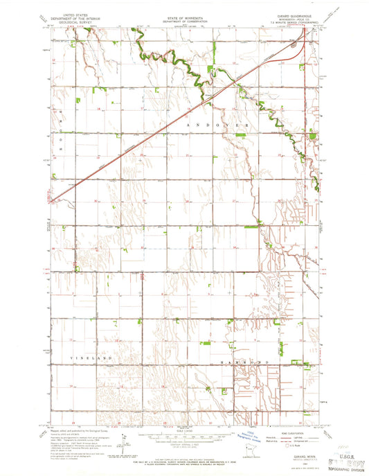 Classic USGS Girard Minnesota 7.5'x7.5' Topo Map Image