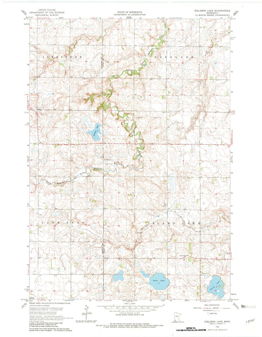 Classic USGS Gislason Lake Minnesota 7.5'x7.5' Topo Map Image