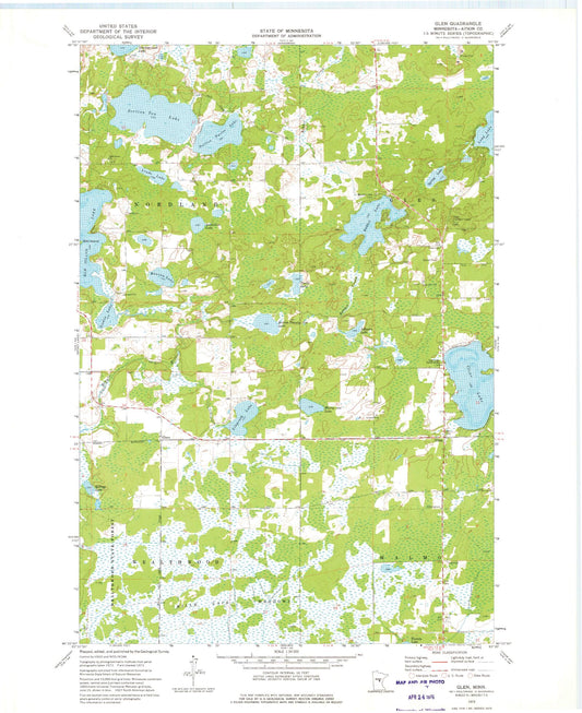 Classic USGS Glen Minnesota 7.5'x7.5' Topo Map Image