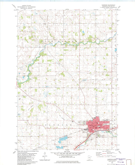 Classic USGS Glencoe Minnesota 7.5'x7.5' Topo Map Image