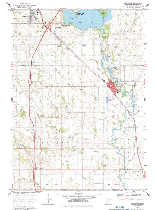 Classic USGS Glenville Minnesota 7.5'x7.5' Topo Map Image